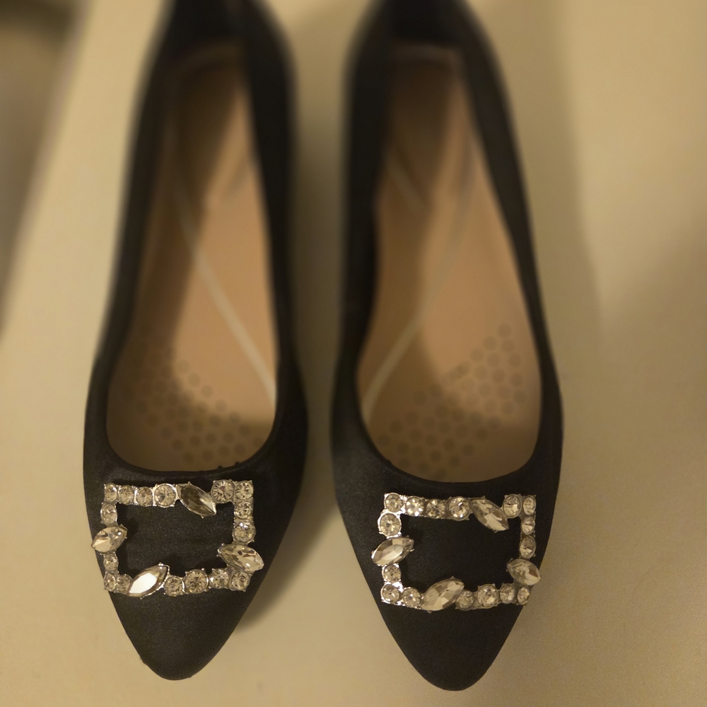 Easy Spirit Black Heels with Crystal Buckle